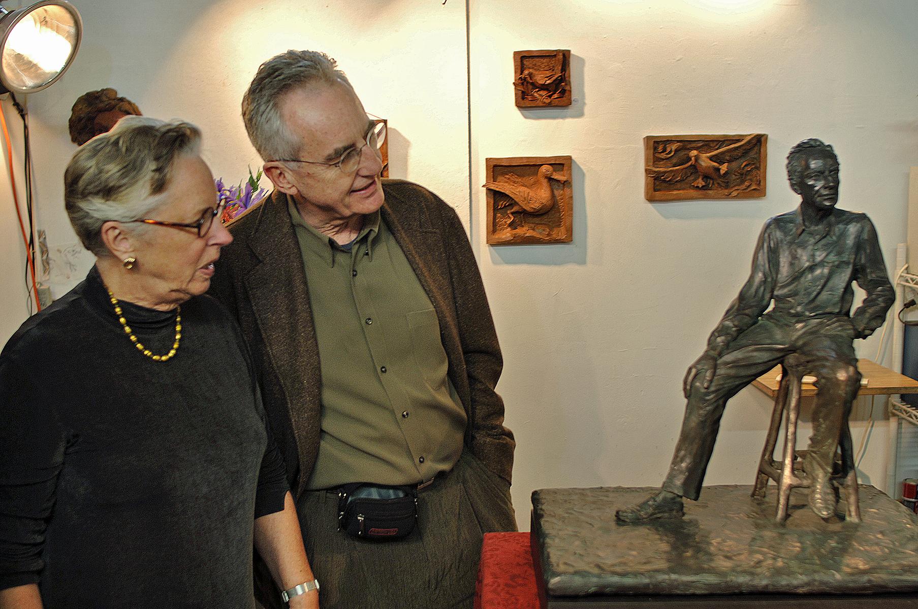 Michiel and Diana Bourdrez with bronze of Michiel<br>2014
